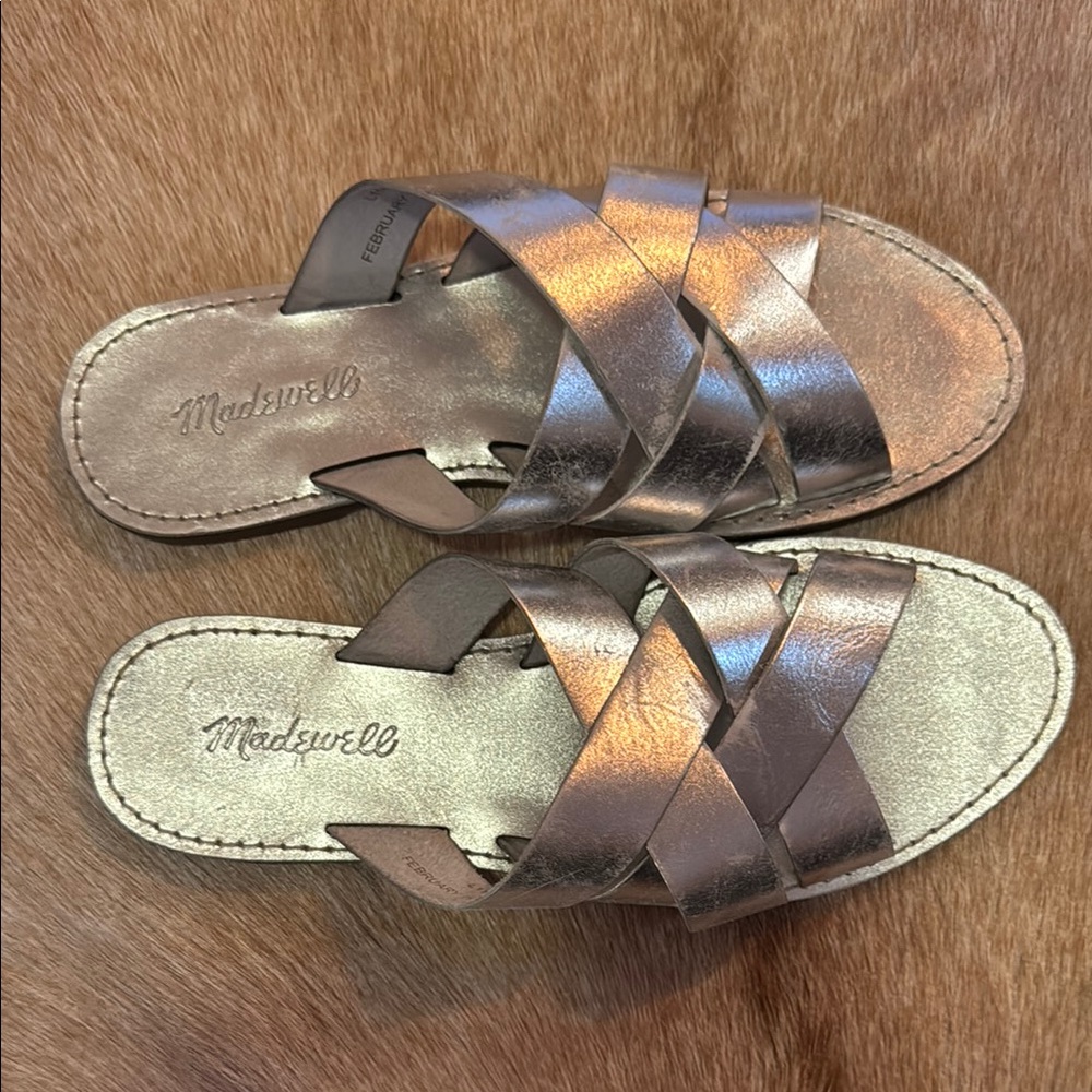 Madewell Silver Sandals with Metallic Criss-Cross Straps